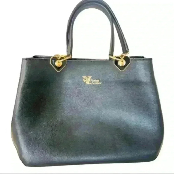 BORCE IN PELLE VENICE LEATHER  BLACK LUXURY SATCHELL SHOULDER BAG - Picture 1 of 16